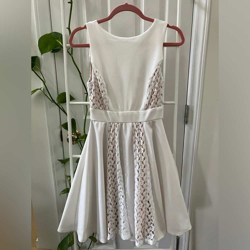 Altar’d State Ivory A line Sleeveless Mini Dress with Crochet Panels size Small